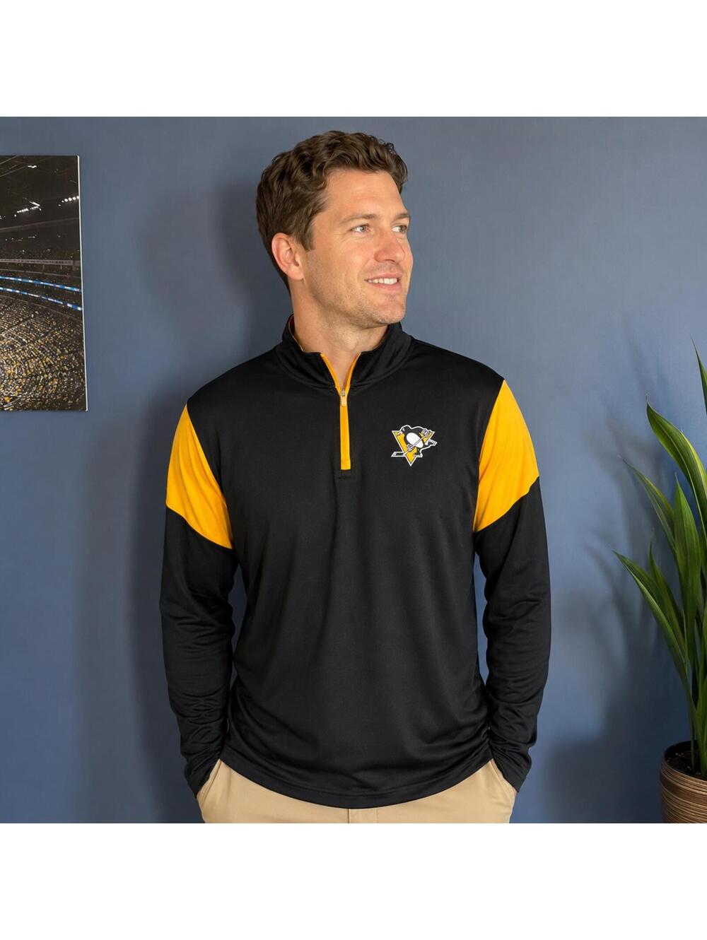 Pittsburgh Penguins Fanatics Athletic Quarter Zip NWT Men’s Large Black Gold NHL